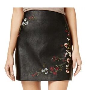 Faux Leather Skirt‎ with Embroidered Flowers